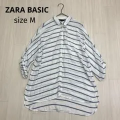 ◆ ZARA BASIC ザラベーシック ボーダー 7分袖 シャツ ブラウス M