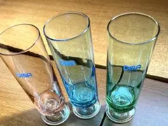 アデリア グラス 3個セット クリア ブルー グリーン ピンク 3色 昭和レトロ