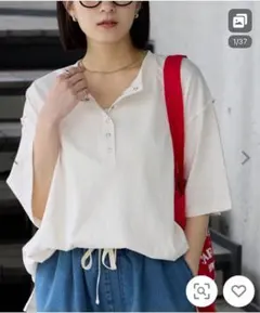 ヘンリーネック 半袖 Tシャツ ホワイトのサムネイル