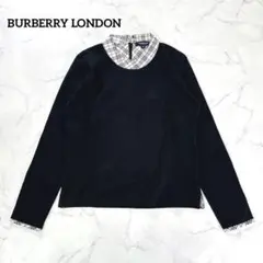 バーバリーロンドン 長袖カットソー ノバチェック 黒 重ね着風 M ロゴ刺繍