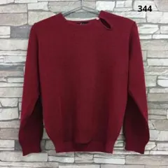 ウール30% un berger 赤 ボタン付きオフショルダー長袖ニット