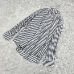 アメリカンホリック　ワイシャツ　Lサイズ　白・グレー　ストライプ　綿　ポケット有