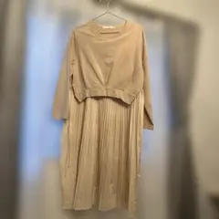 Bou Jeloud ベージュ プリーツ切替 ロングワンピース