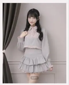 pium ヨーク切替ドーリートップス バイカラーフリルティアードミニ