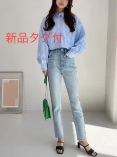 グレイル GRL ハイウエストテーパードデニムパンツ[cu157a] Sサイズ