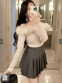 【GRL】ファーオフショルダーニットトップ[an1271] Mサイズ