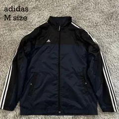 adidas ナイロンジャケット M ネイビー ブラック 刺繍ロゴ アディダス