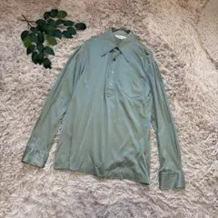 6279❃長袖ポロシャツ【L】グリーン/ハーフボタン/光沢/薄手/ステッチ