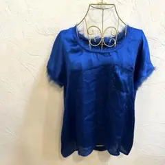 【ローズバッド】Tシャツ　半袖　異素材　フリジン付　ポケット付　ブルー系のサムネイル