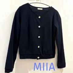 MIIA カーディガン　夏用　ネイビー　キレイめ　オフィス　短め　ショート丈のサムネイル