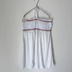 オーシャンパシフィック 総柄 チュニック ホルターネック ノースリーブ M 白のサムネイル