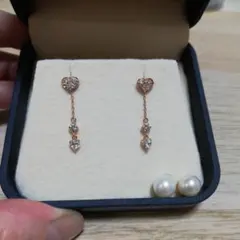 【美品】k10ダイヤモンドピアス　チャーム　パールキャッチ付き