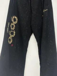 NINETY NINETY スウェットパンツ レオパード柄ロゴ ブラック