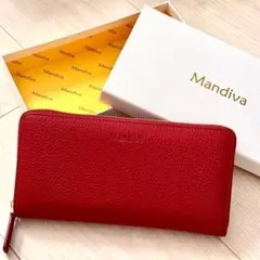 長財布　天然牛皮　本革　ラウンドファスナー　レッド　赤　ワイン　男女兼用