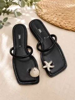 ZARA シェル ヒトデ モチーフ トングサンダル ブラック 36のサムネイル