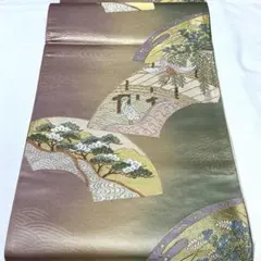 b465正絹　六通袋帯　扇面　唐織　美品　着物