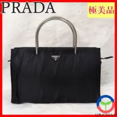 【極美品】PRADA ナイロン ハンドバッグ 三角プレート メタルハンドル