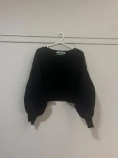 バルーンスリーブ クロップドニット ブラック