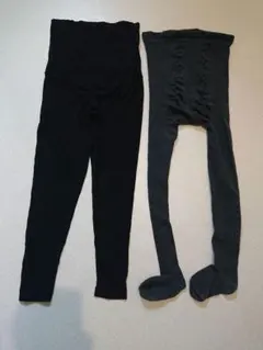 マタニティ レギンス ブラック Mサイズ&タイツ グレー