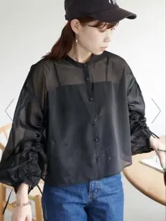DISCOAT シースルー黒長袖シャツ シアーシャツ フリーサイズのサムネイル