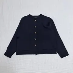 【美品】フォルム 金ボタン 洗える ノーカラージャケット ニットカーディガン 紺