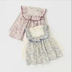 【美品】プティマイン(petit main)小花柄ドッキングチュニック　80