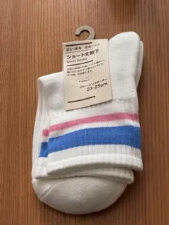 【新品】足なり直角 ショート丈靴下 ブルー×ピンクボーダー　23〜25㎝