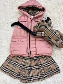 BURBERRY 10y140cm キッズ ダウンベスト ピンク フード付き