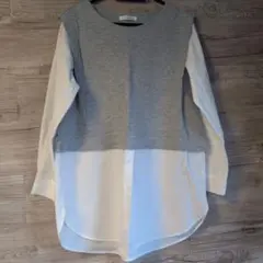 THE SHOP TK レイヤード長袖Tシャツ グレー/ホワイト　約Mサイズ