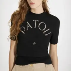 美品❤︎ PATOU ロゴ 半袖ニット ブラック × ベージュ 希少 Sのサムネイル