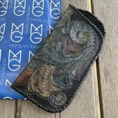 メガネケース　ハンドメイド　シック　アンティーク　革製　カービング　彫刻