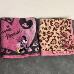 ミニーマウス　タオルハンカチ　ハンドタオル　ディズニー　ヒョウ柄　正方形