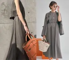 ミラオーウェン バックオープンリネンロングワンピース　ワンピース