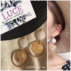 147 金色 圓環 佩斯利 金屬 大理石紋 白色 耳環