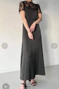 ジュノア JUNOAH バックリボンサテンキャミワンピース　チャコール　M