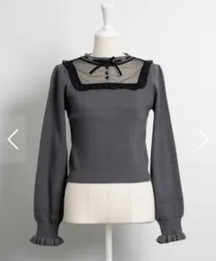 pium ピウム スクエアフリルドットチュールニット