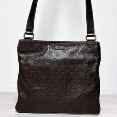 ✨超美品✨GUCCI GGシマ ショルダーバッグ サコッシュ ブラウン レザーのサムネイル