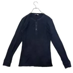 ユニクロ　（M）　サーマル　ヘンリーネック　長袖　カットソー　メンズ　黒