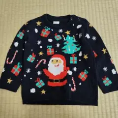 H＆M　クリスマス　ニット　セーター　サンタクロース　ツリー　ネイビー