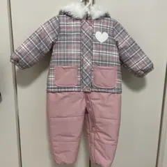 フード付きチェック柄ジャンプスーツ　90
