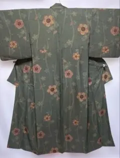 3-B 着物　濃グリーン　ポリエステル　洗える着物　袷