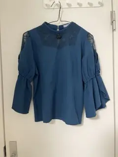 ゆ*う様 青のレース五分袖ブラウス
