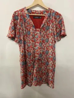 n*a様 ラルフローレン ブラウス　ボウタイフリル袖　シフォン　花柄赤XL