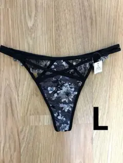 エメフィール　モノトーンフラワーTバックショーツ　ブラック　花柄