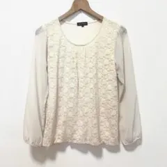 長袖 カットソー 袖シースルー レース　アイボリー　ベージュ　レディース　M