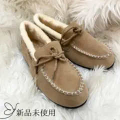 ベージュ スエード モカシン 24cm レディース ローファー ファー 靴