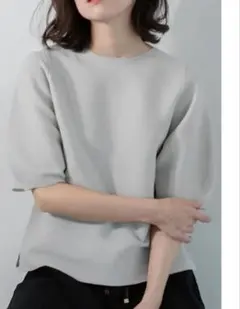 OPAQUE.CLIPガーターボリュームスリーブニット　Lサイズ新品ライトグレー