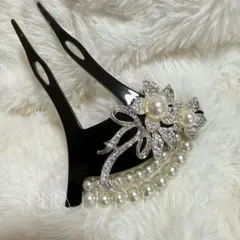 髪飾り かんざし バチ型 パール 簪