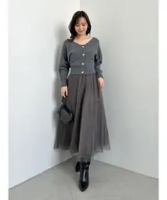 snidel チュールスカートセットカーディガン グレー Mサイズ