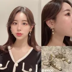 QUNG qung 揺れる リボン パール ドレッシー ピアス ゴールド♡